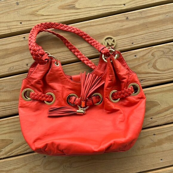 Michael Kors Handbags - Michael Kors orange leather tassel hobo bag purse braided